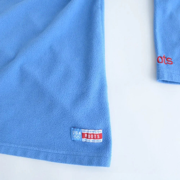 Roots Y2K US Olympics Blue Embroidered 2002 Half Zip Fleece Pullover Sweater  M - Picture 6 of 10